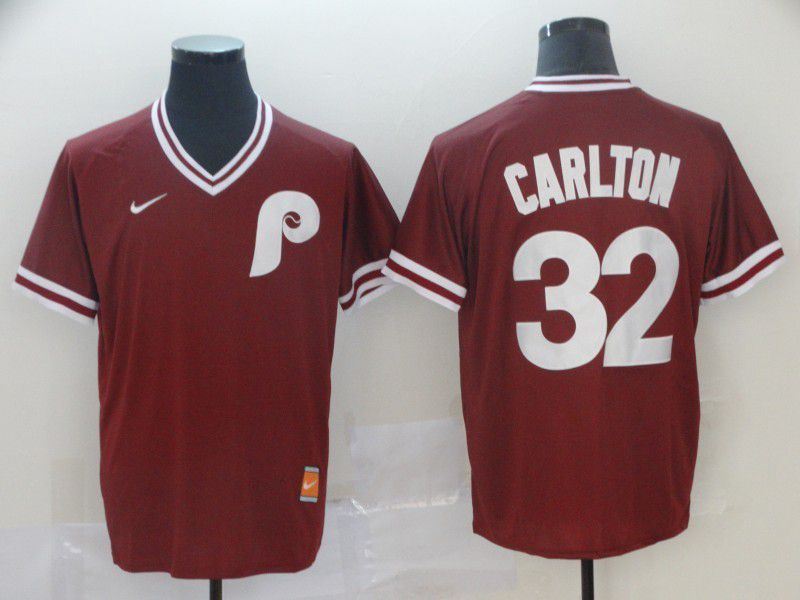 Men Philadelphia Phillies 32 Carlton Red Game Throwback Nike 2022 MLB Jersey